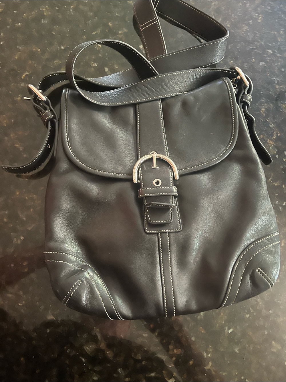Coach Black Leather Crossbody with Buckle Flap